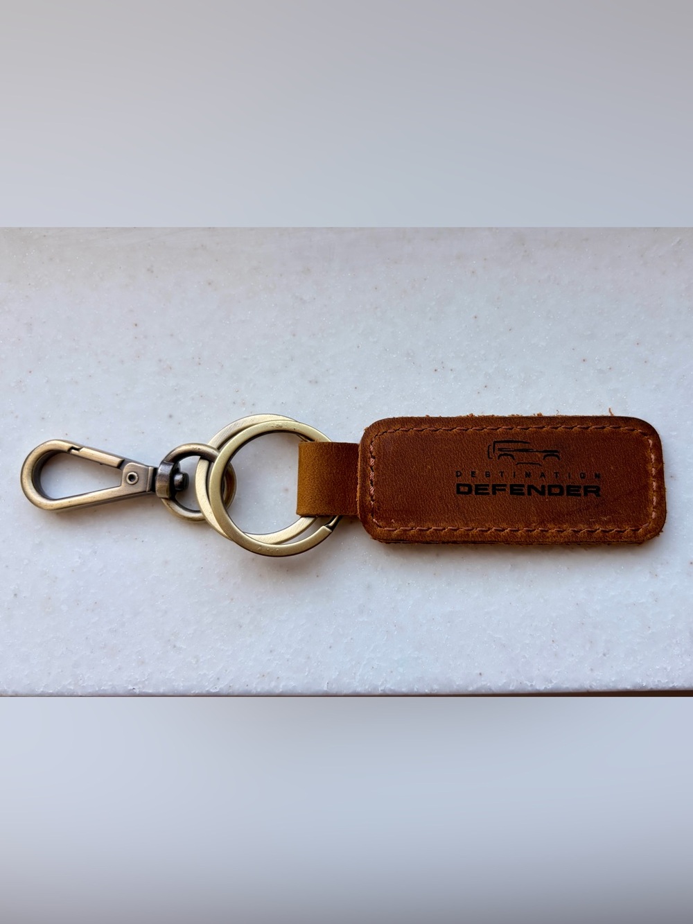 Destination Defender JLR Keychain Brown Leather Keychain with Double Ring